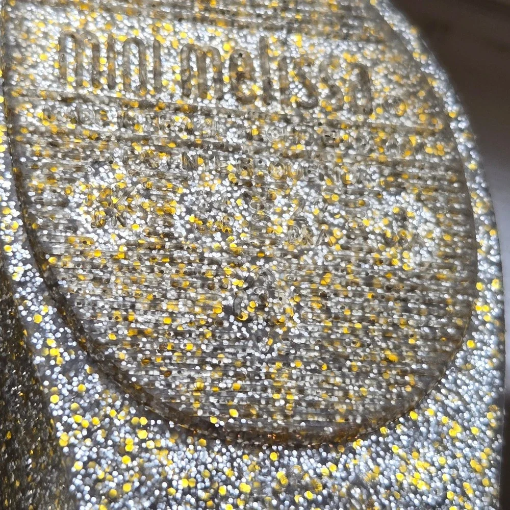 Mini Melissa Toddler Gold Glitter Mary Jane Jelly Shoes Floral Rose Size 6c 22EU